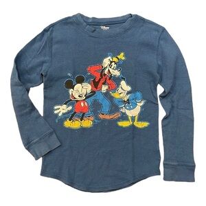 Disney Store Boy M 7 8 Blue Thermal Waffle Long Sleeve Shirt Mickey Donald Duck